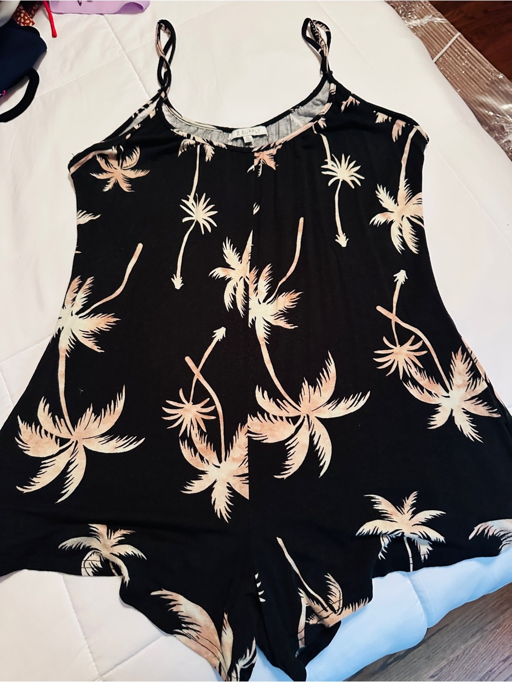 Z Supply Black and Peach Palm-Print Romper